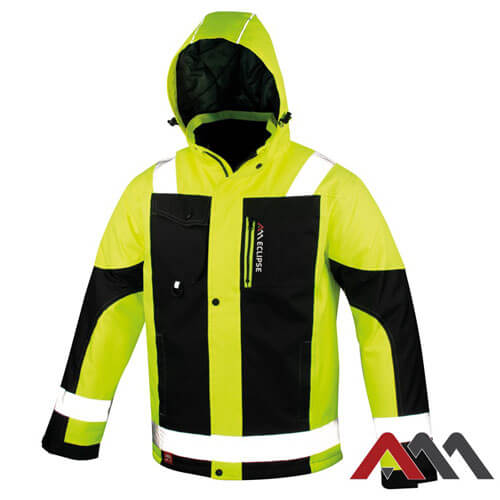 NEON Oxford Jól láthatósági Bélelt TÉLI munkavédelmi kabát, NEON sárga/fekete