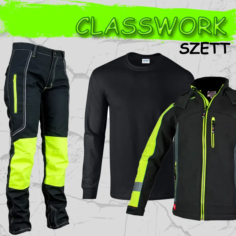 CLASSWORK Munkaruha szett - Derekas munkásnadrág + póló + softshell kabát*