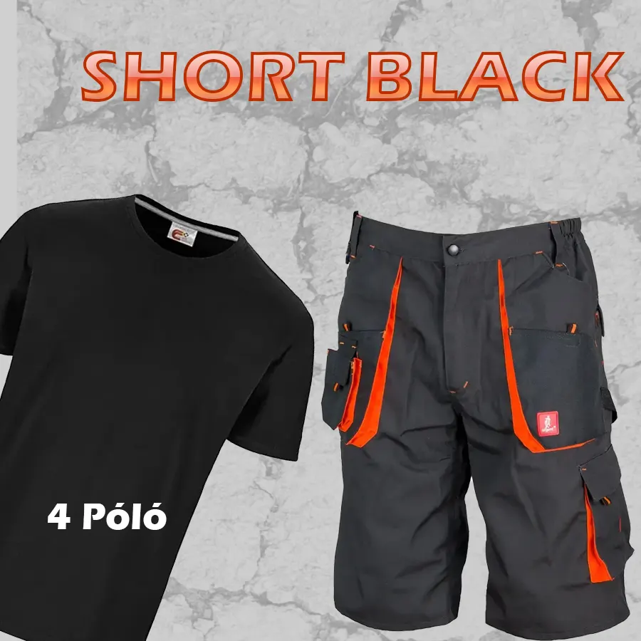 SHORT Black Munkaruha szett - Munkavédelmi rövidnadrág + 4 Póló