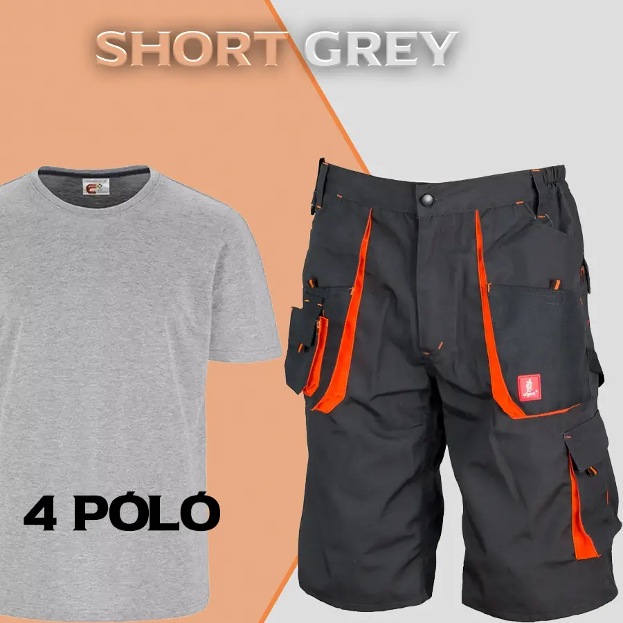 SHORT Grey Munkaruha szett - Munkavédelmi rövidnadrág + 4 Póló