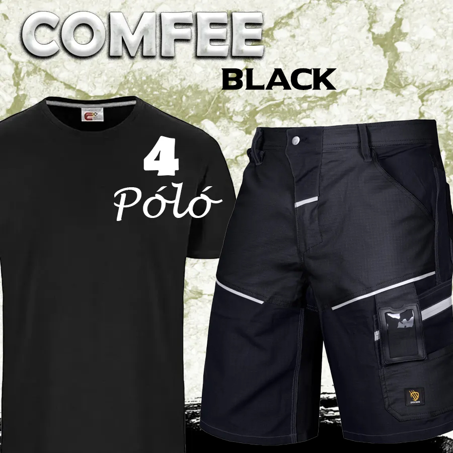 COMFEE Black Munkaruha szett - Munkavédelmi rövidnadrág + 4 Póló