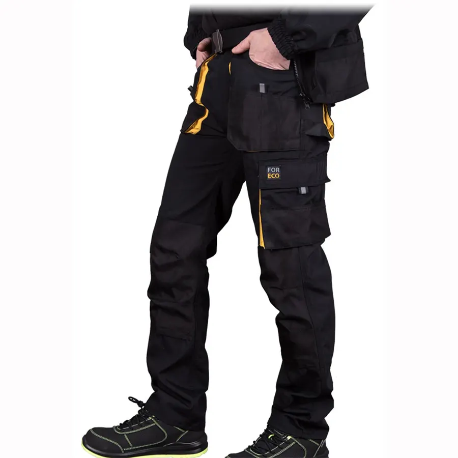 FOR MAN BLACK - Derekas Munkásnadrág, fekete/sárga OUTLET
