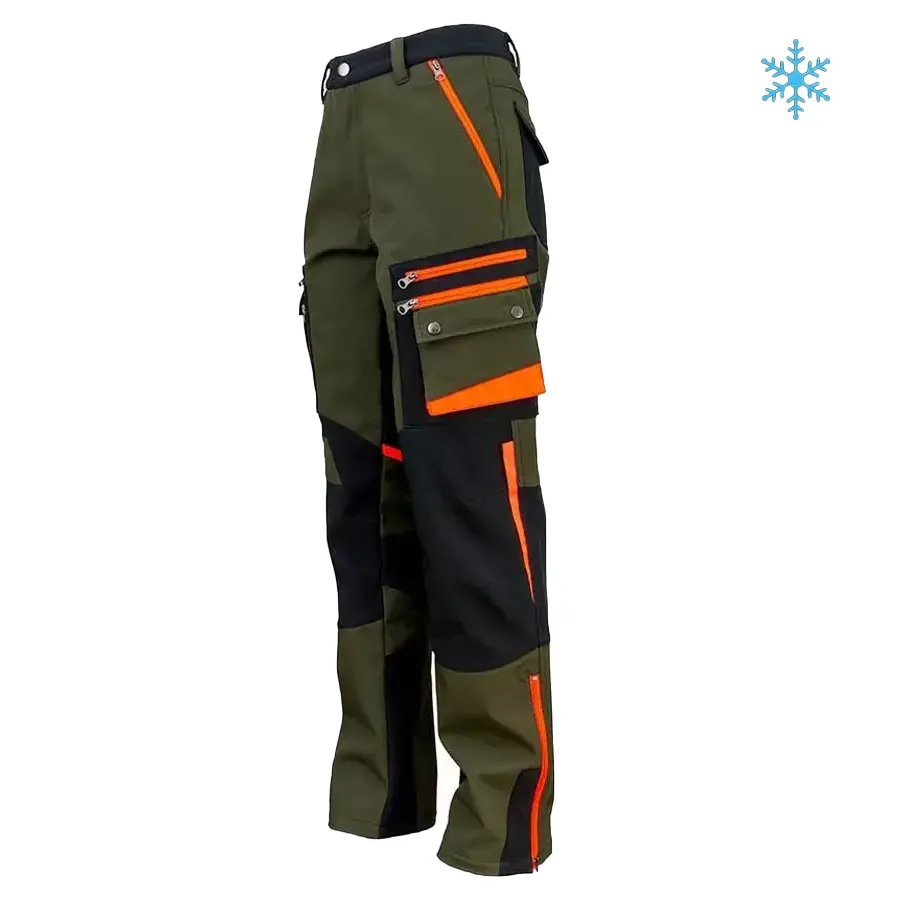 Softshell bélelt téli munkásnadrág, elasztikus, olívazöld