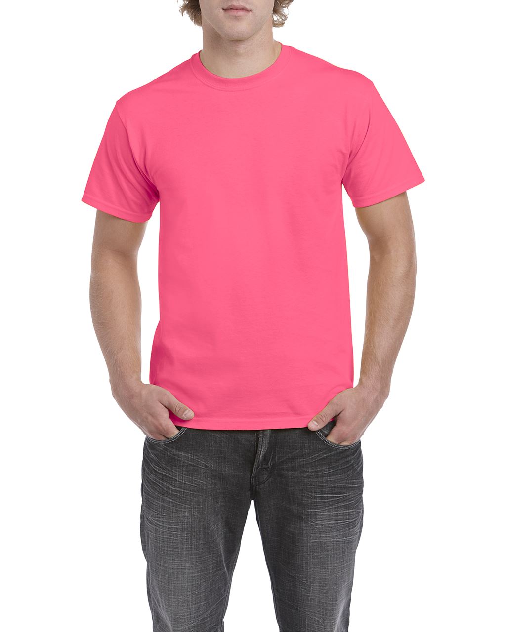 Gildán Póló - Safety Pink, 100% pamut