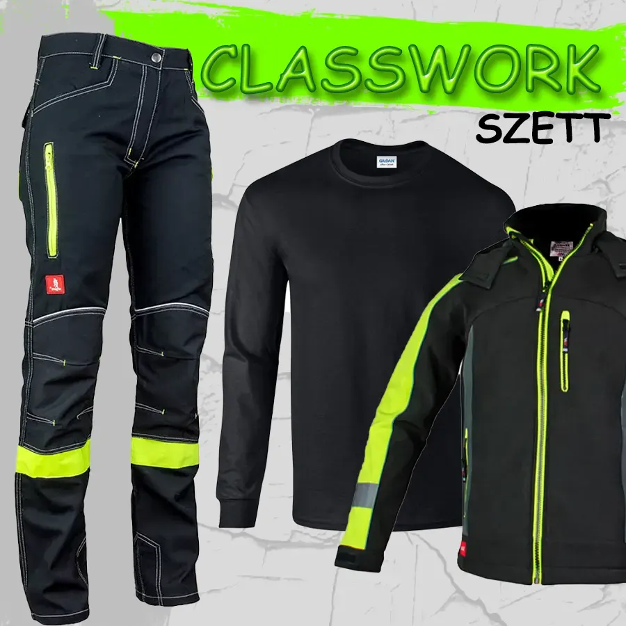 CLASSWORK Munkaruha szett - Derekas munkásnadrág + póló + softshell kabát