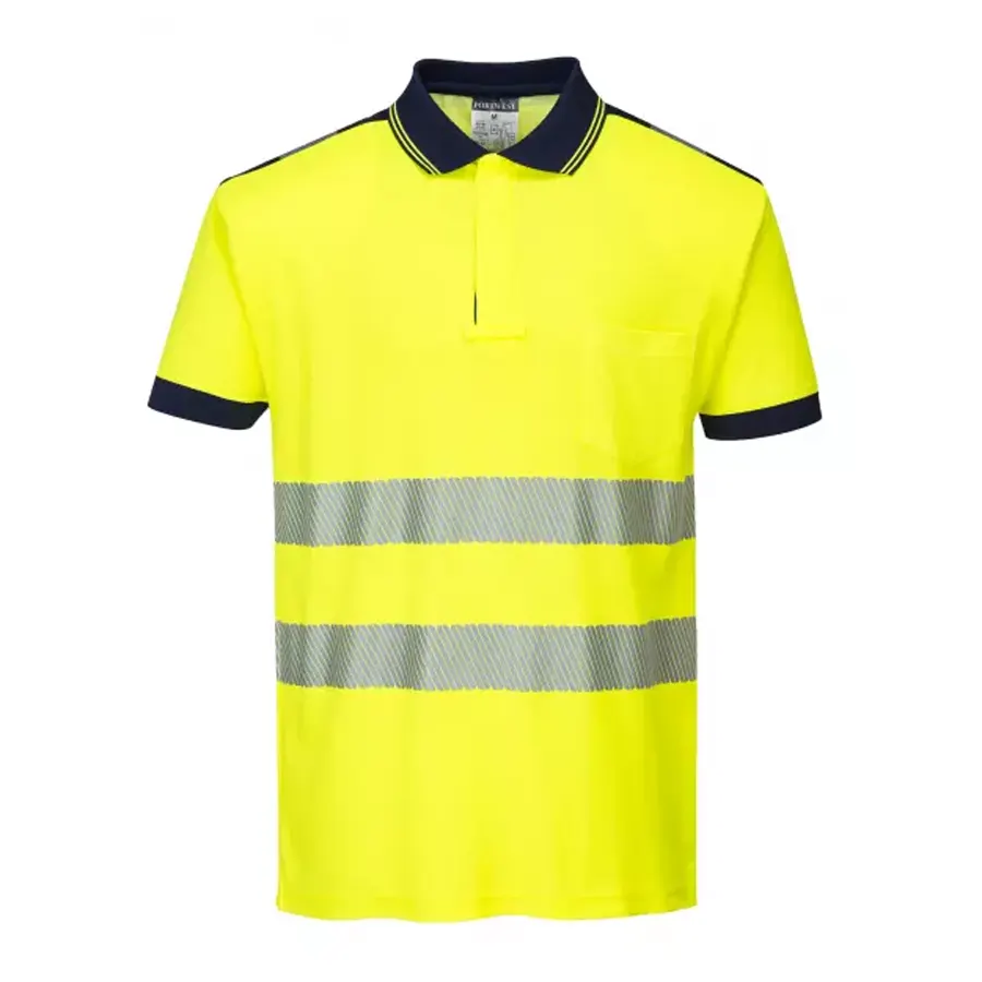 Portwest T180 - Jól láthatósági galléros póló, neon sárga/fekete