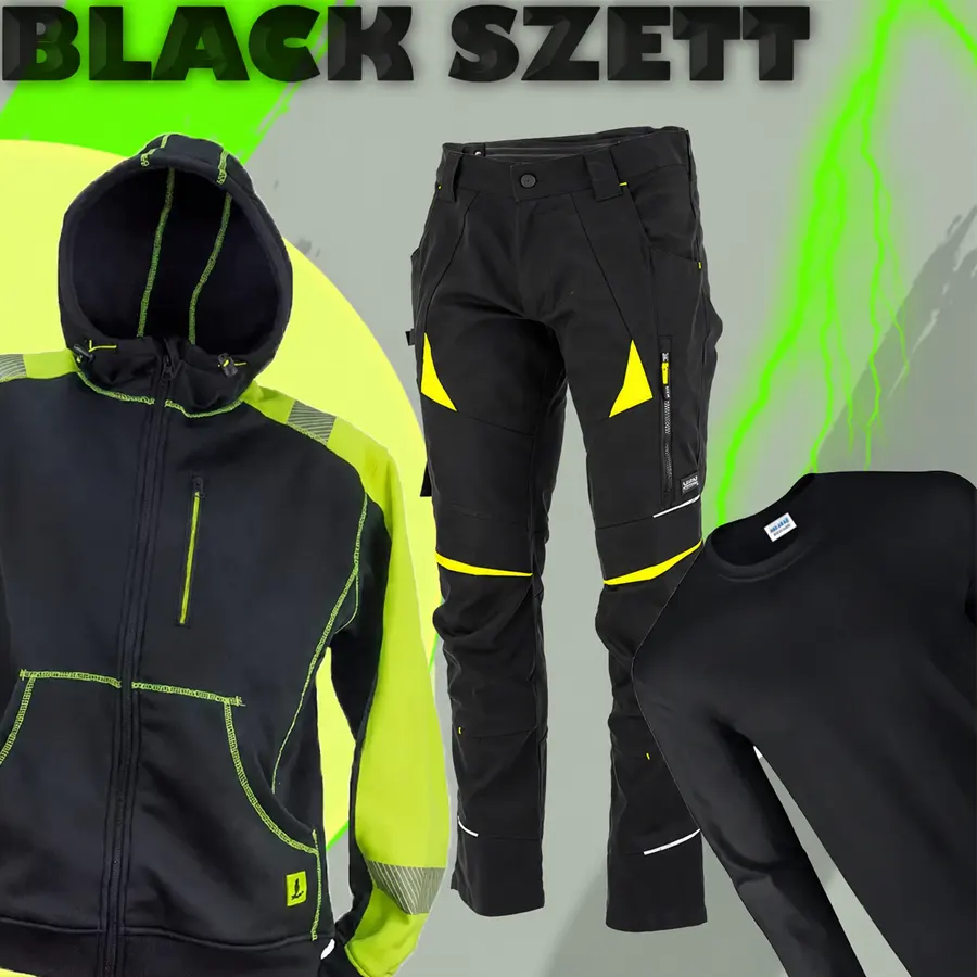 BLACK Munkaruha szett - Derekas munkásnadrág + póló + pulóver