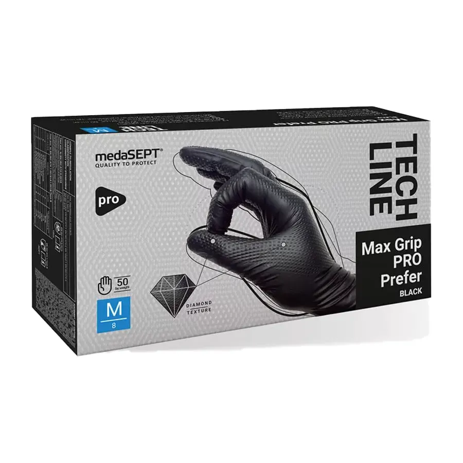 Procera Max Grip Nitril Szerelőkesztyű, fekete 50 db/doboz
