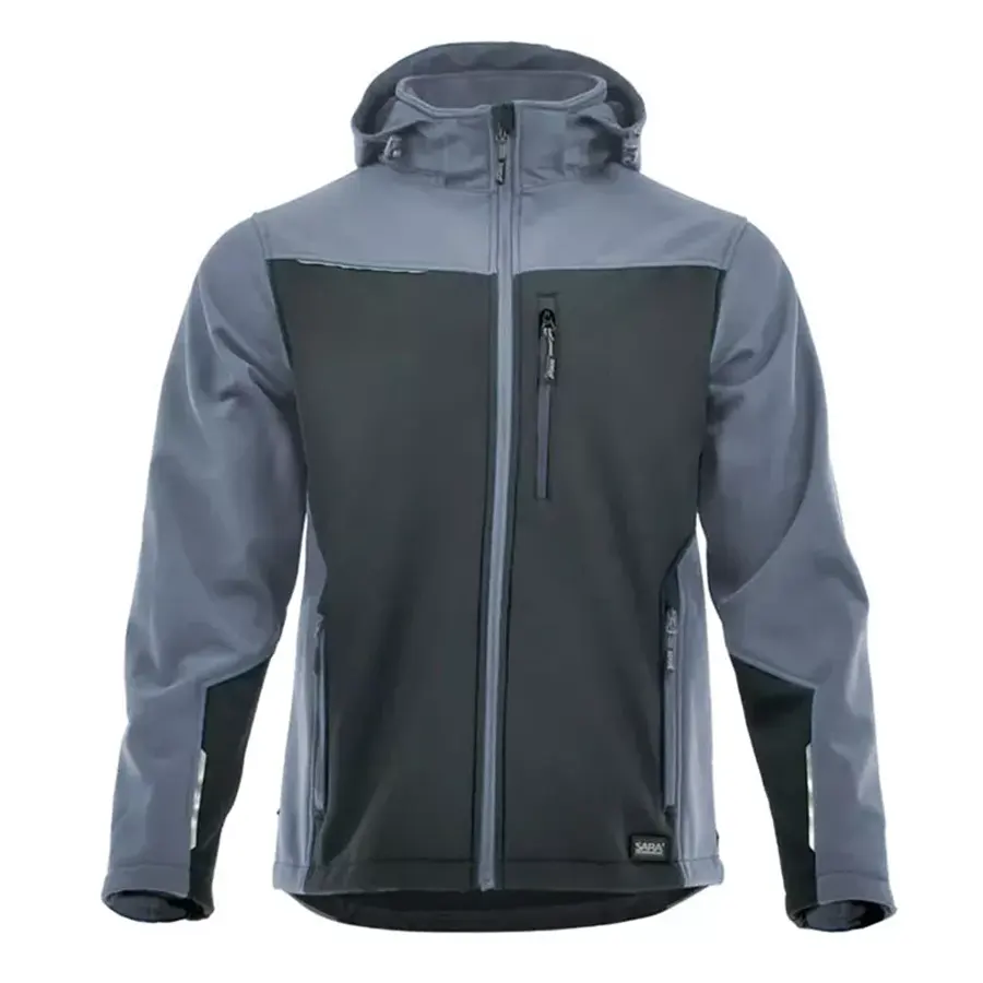 Sara Comfort Plus kapucnis Softshell kabát, fekete/szürke