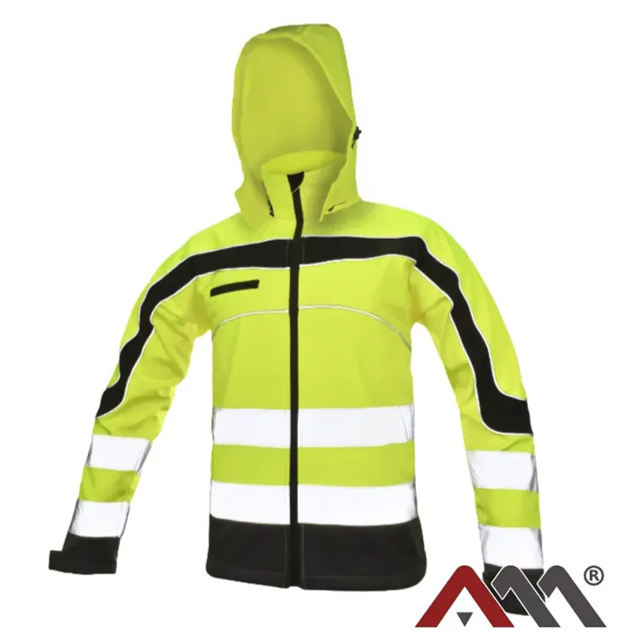 FLEX+K Kapucnis Láthatósági Softshell Kabát, szélálló-vízálló