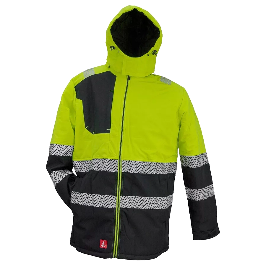 Urgent 979 Hosszú Bélelt Munkáskabát, fekete/neon sárga