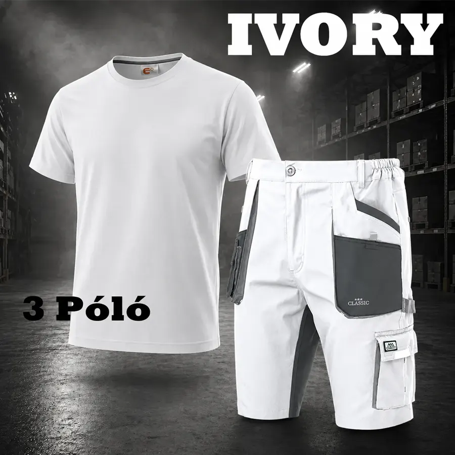 Ivory Nyári Munkaruha Szett - Munkavédelmi rövidnadrág + 3 Póló