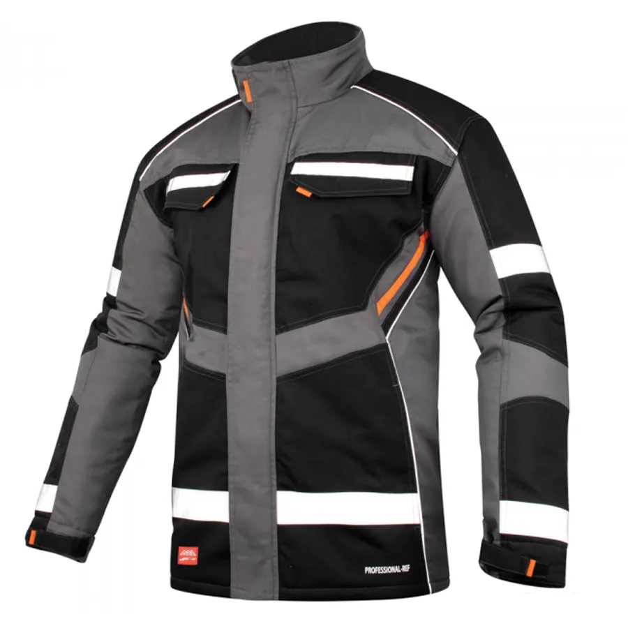 PROFESSIONAL-REF Grey Téli Munkavédelmi Kabát, fényvisszaverő csíkokkal